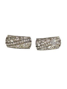 Pair of 2 Vintage Style Silver Tone Filigree Rhinestone Shoe Clips A371